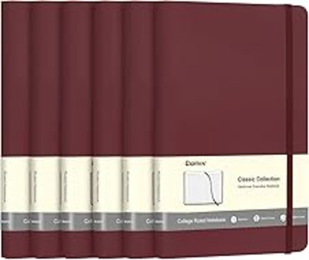 Comix 6 Pack Lined Journal Notebooks, 240 Pages, 5.5 x 8.3 inch, Burgundy, A5 Medium Hardcover Notebooks, Classic College Ruled Notebooks for Writing