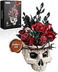 iATOM Skull Roses Flower Bouquet Building Set, Botanical Collection Kit for Adult Women, Birthday Gifts for Mothers Day for Her/Girlfriend/Mom/Wife/Couple, Goth Horror Skeleton Pot Home Table Decor