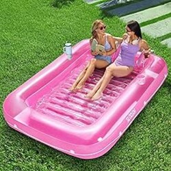 SLOOSH Inflatable Tanning Pool Lounger Float, 85" x 57" Extra Large Pool Floats Adult with Pillow, 4 in 1 Suntan Tub Raft Floatie,Sunbathing Bed Lounge for Water Blow Up Ball Pit Party Gifts, XL-Pink