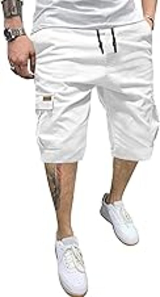 JMIERR Mens Casual Cotton Twill Cargo Shorts Drawstring Classic Chino Stretch Short with 6 Pockets
