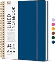 Taja Spiral Lined Notebook, 8.5"x11" Notebooks for Work, Large A4 Journal for Women & Men, College Ruled Journaling Notebook for Writing, Plastic Cover Spiral Journal, Navy Blue