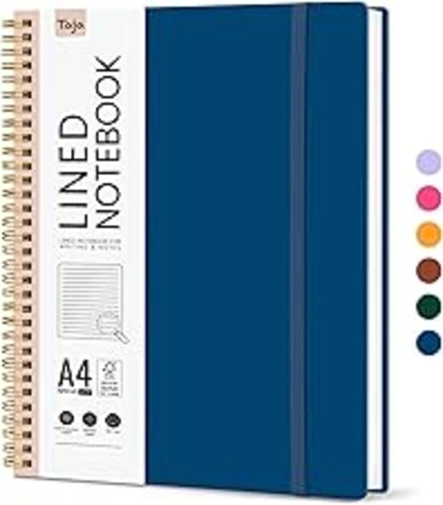 Taja Spiral Lined Notebook, 8.5"x11" Notebooks for Work, Large A4 Journal for Women & Men, College Ruled Journaling Notebook for Writing, Plastic Cover Spiral Journal, Navy Blue