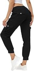 MoFiz Women's Lightweight Hiking Cargo Pants Outdoor Quick Dry Casual Travel Sweatpants Joggers Elastic Waist Button Pockets