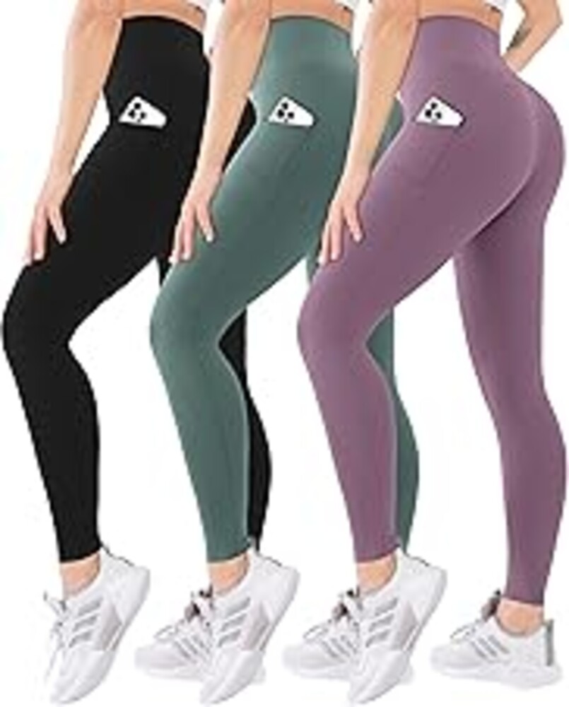 Blisset 3 Pack High Waisted Leggings for Women with Pockets Soft Active Tummy Control Pants for Yoga Running & Daily Wear