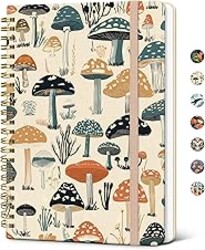 Taja Lined Spiral Journal Notebook for Women, A5 Cute College Ruled Hardcover Notebook for Work & Note Taking, Pretty Journal for Writing, 140 Pages, Mushrooms Grove
