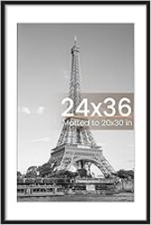 upsimples 24x36 Poster Frame, Display Pictures 20x30 with Mat or 24 x 36 Without, Wall Hanging Picture Frames, Black, 1 Pack