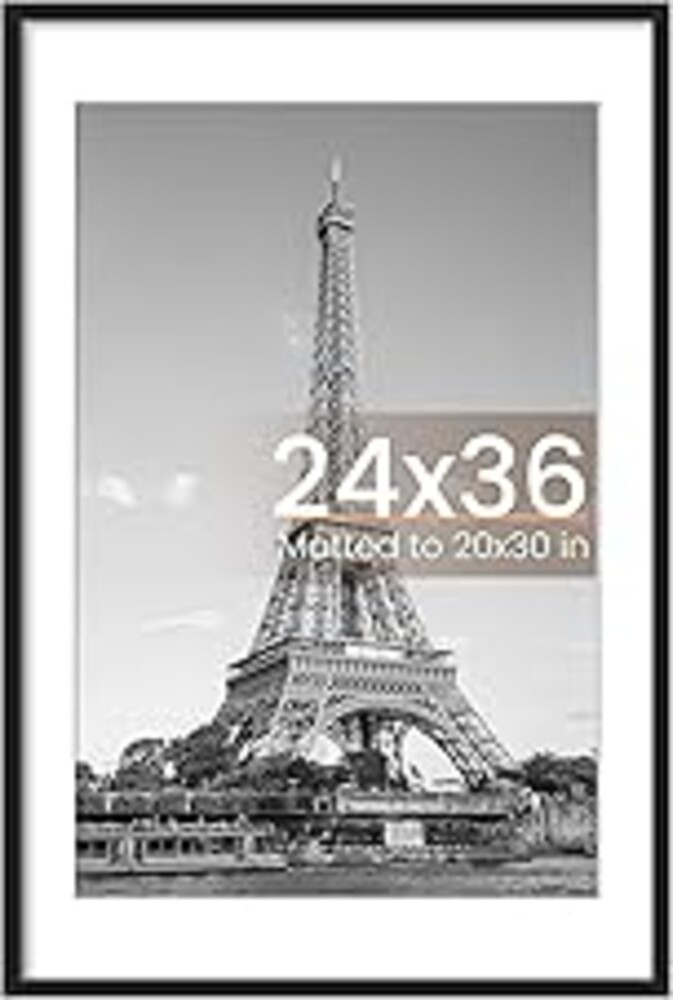 upsimples 24x36 Poster Frame, Display Pictures 20x30 with Mat or 24 x 36 Without, Wall Hanging Picture Frames, Black, 1 Pack