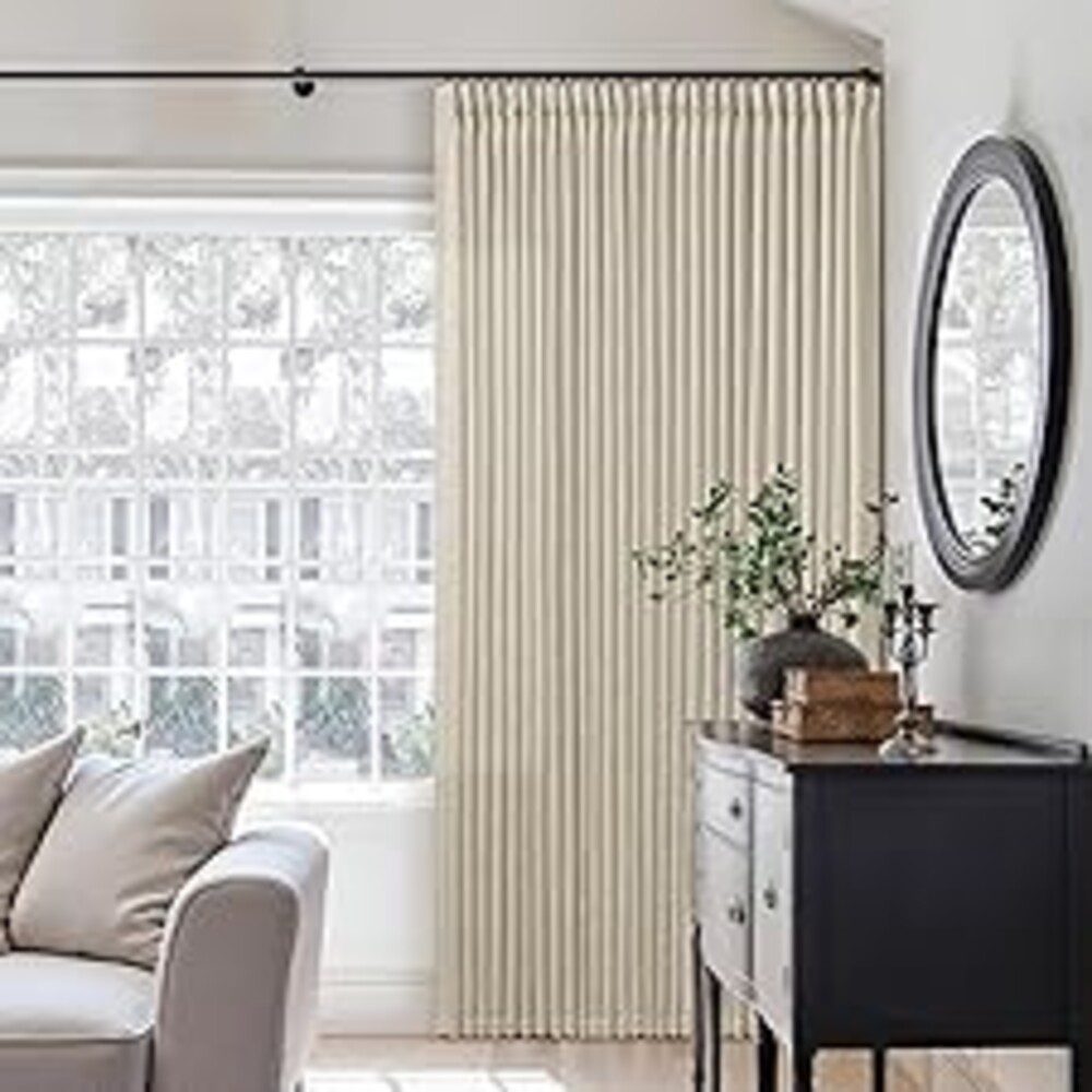 TWODRAPES Neutral Linen Pinch Pleated Curtains Long 2 Panels Living Room Bedroom Memory Training Shaped Semi Sheer Beige Oatmeal Pleat Drapes with Hooks Rings Light Filtering Window Curtain 40x84