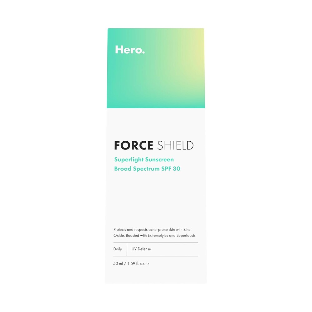 Hero Cosmetics Force Shield Superlight Sunscreen SPF 30 - Lightweight Sunscreen for Face & Acne-Prone Skin with Zinc Oxide - Fragrance Free 50 ml