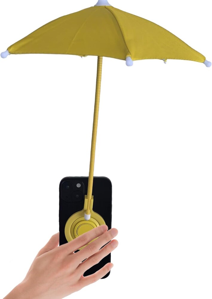 Magnetic Phone Umbrella for Sun Shade with Universal Adjustable Ring Stand, CellPhone Holder with Outdoor Anti-Reflective Magnetic Umbrella for iPhone 16 15 14 13 Pro Max, Yellow