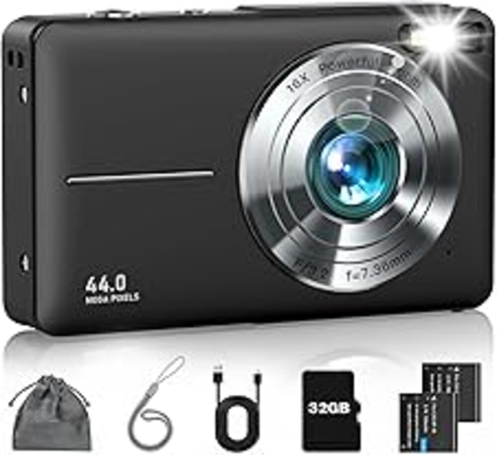 Digital Camera, FHD 1080P Point and Shoot Camera with 16X Zoom Anti Shake 32GB Card, Compact Small Video Camera Gift for Kids Teens Starter Boys Girls(Deep Black)