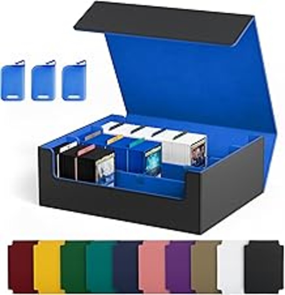UAONO Trading Card Storage Box, Holds 1800 Sleeved Cards with 10 Dividers & 3 Stoppers, Magnetic Closure PU Leather Card Case for MTG, PTCG, YGO, Sports Cards (Black&Blue)