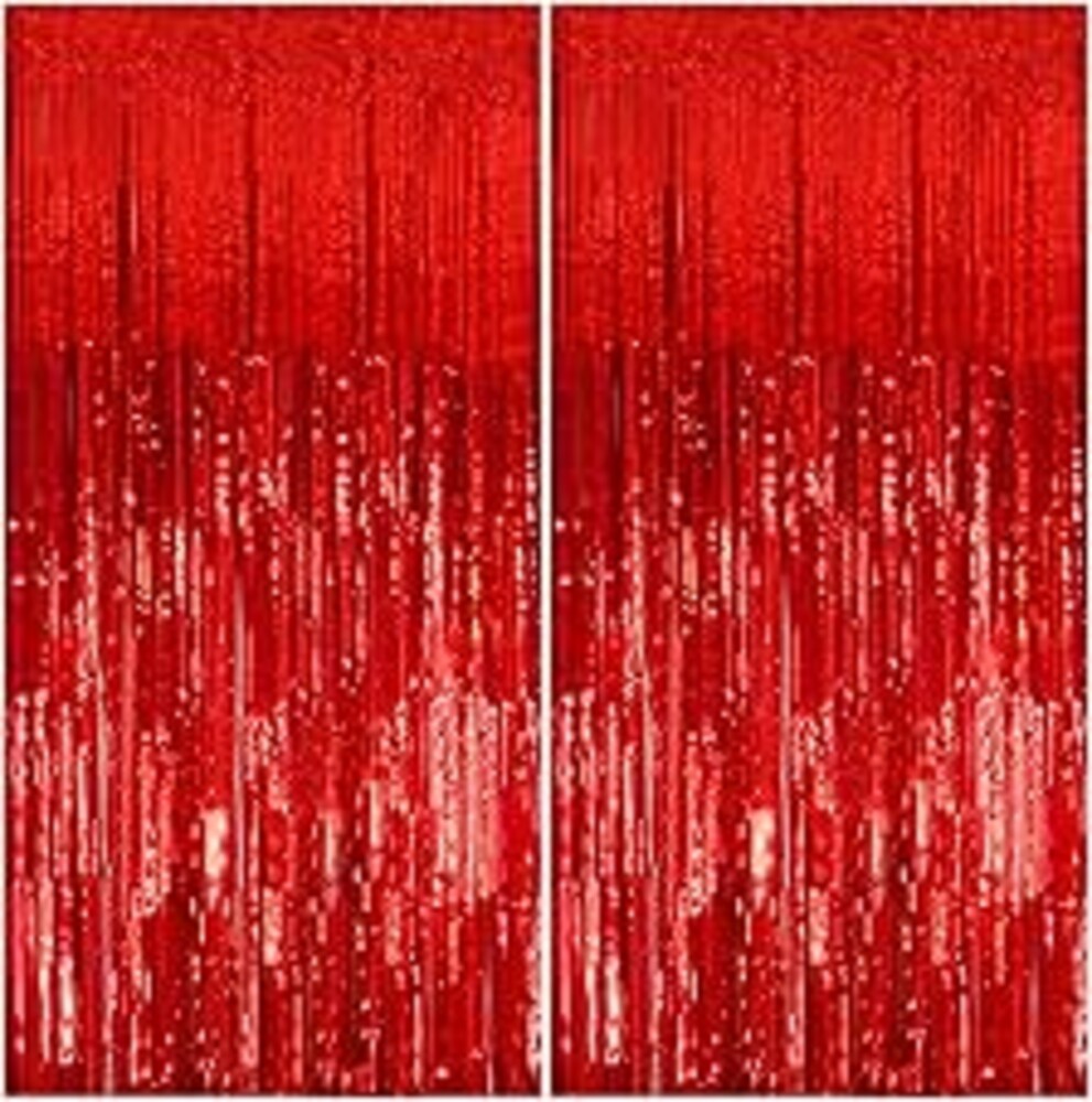 2 Pack Foil Curtain Backdrop Red Metallic Tinsel Foil Fringe Curtains Photo Booth Props for Birthday Wedding Engagement Baby Shower Bachelorette Christmas Holiday Celebration Party Decorations