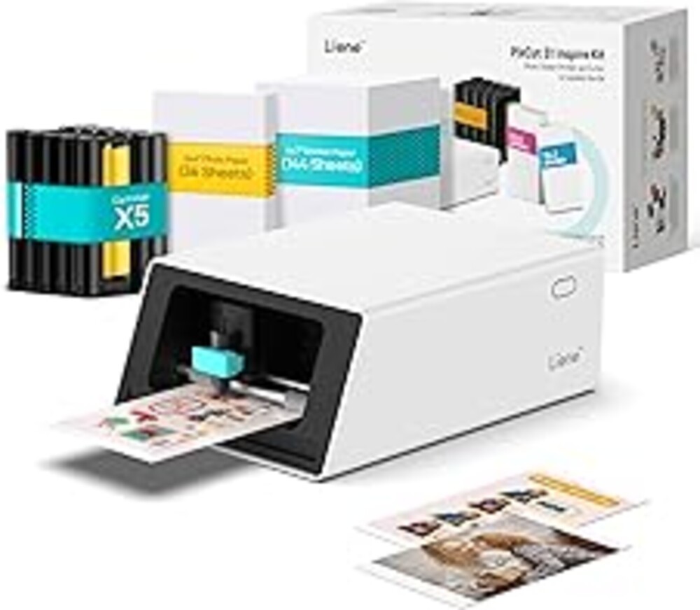 Liene PixCut S1 Inspire Kit - All-in-One Color Sticker Printer & Cutting Machine, Thermal Dye-Sublimation Photo Printer, 300 DPI, Color Label Maker with 180 Sheets (36 Photo + 144 Sticker Paper)