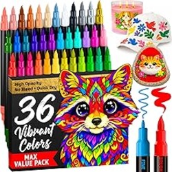 ARTISTRO 36 Acrylic Paint Markers - Paint Pens for Drawing, Brush + Fine Tips - For Fabric, Rock, Glass, Wood, DIY - Art & Craft Supplies for Adults, Teens, Kids - Teacher Appreciation Gift