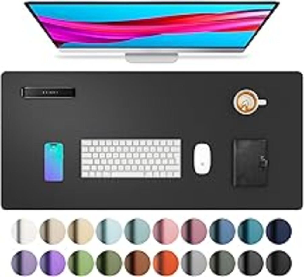 Aothia Leather Office Desk Pad Protector, Non-Slip PU Leather Desk Blotter, Waterproof Laptop Writing Mouse Pad for Office and Home, Black, 31.5" x 15.7"