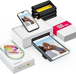 Liene M100 4x6'' Photo Printer, Phone Printer 100 Sheets & 3 Cartridges, Full-Color Photo, Portable Instant Photo Printer for iPhone Android, Thermal Dye Sublimation, Wi-Fi Picture Printer 100 Papers