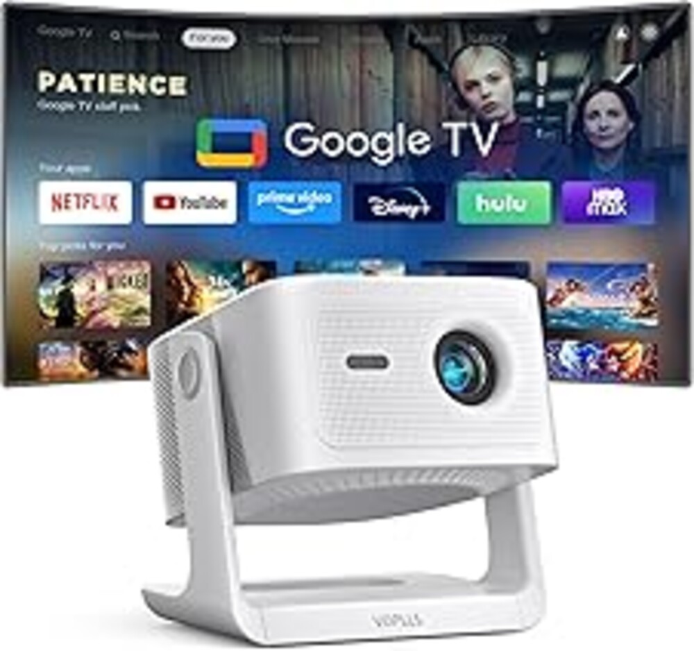 【Official Licensed Google TV】4K Smart Projector with WiFi and Bluetooth, VOPLLS Outdoor Projectors with Dolby/Auto Focus, Portable Movie Phone Wireless Gaming Wifi Proyector for Bedroom/Home/Ceilling
