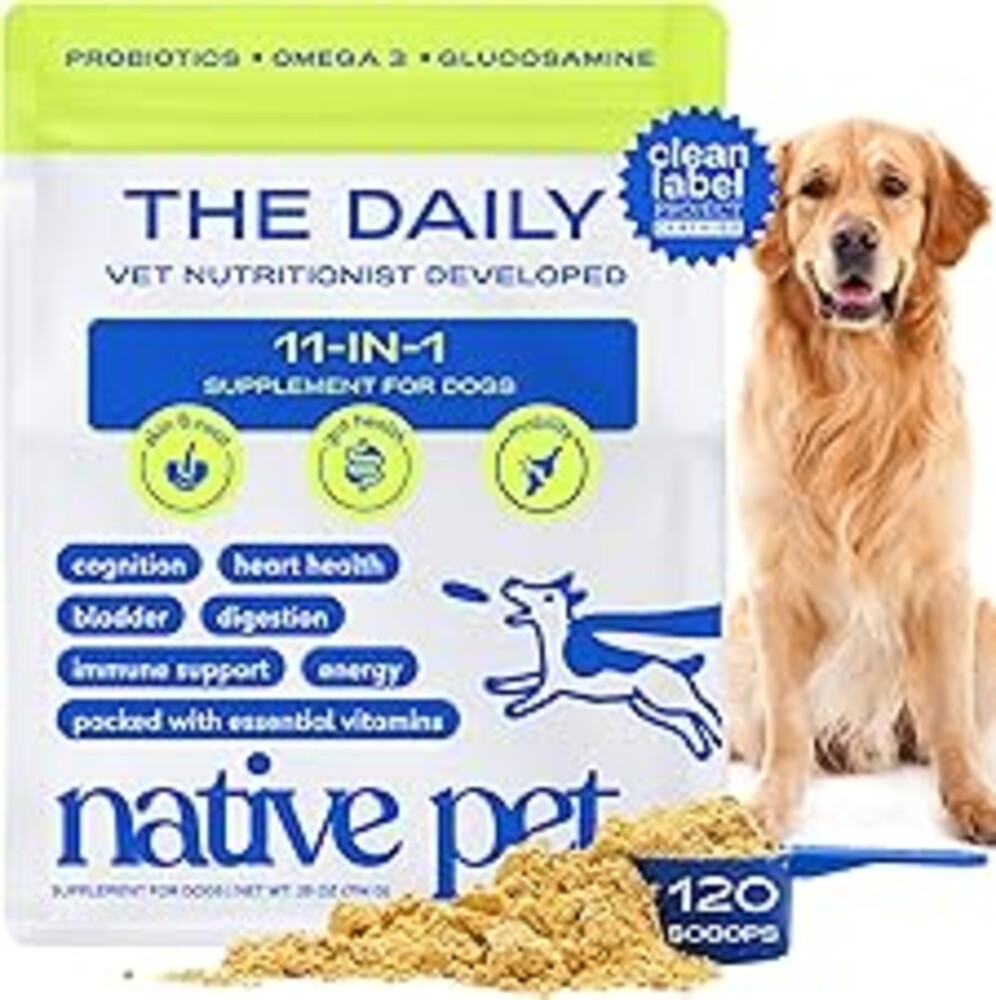 Native Pet The Daily Dog Vitamins & Supplements - 11-in-1 Multivitamin Powder for Dogs - Supports Whole Body Health, Digestion, Mobility & Immunity with Collagen, Glucosamine & Probiotics –120 Scoops
