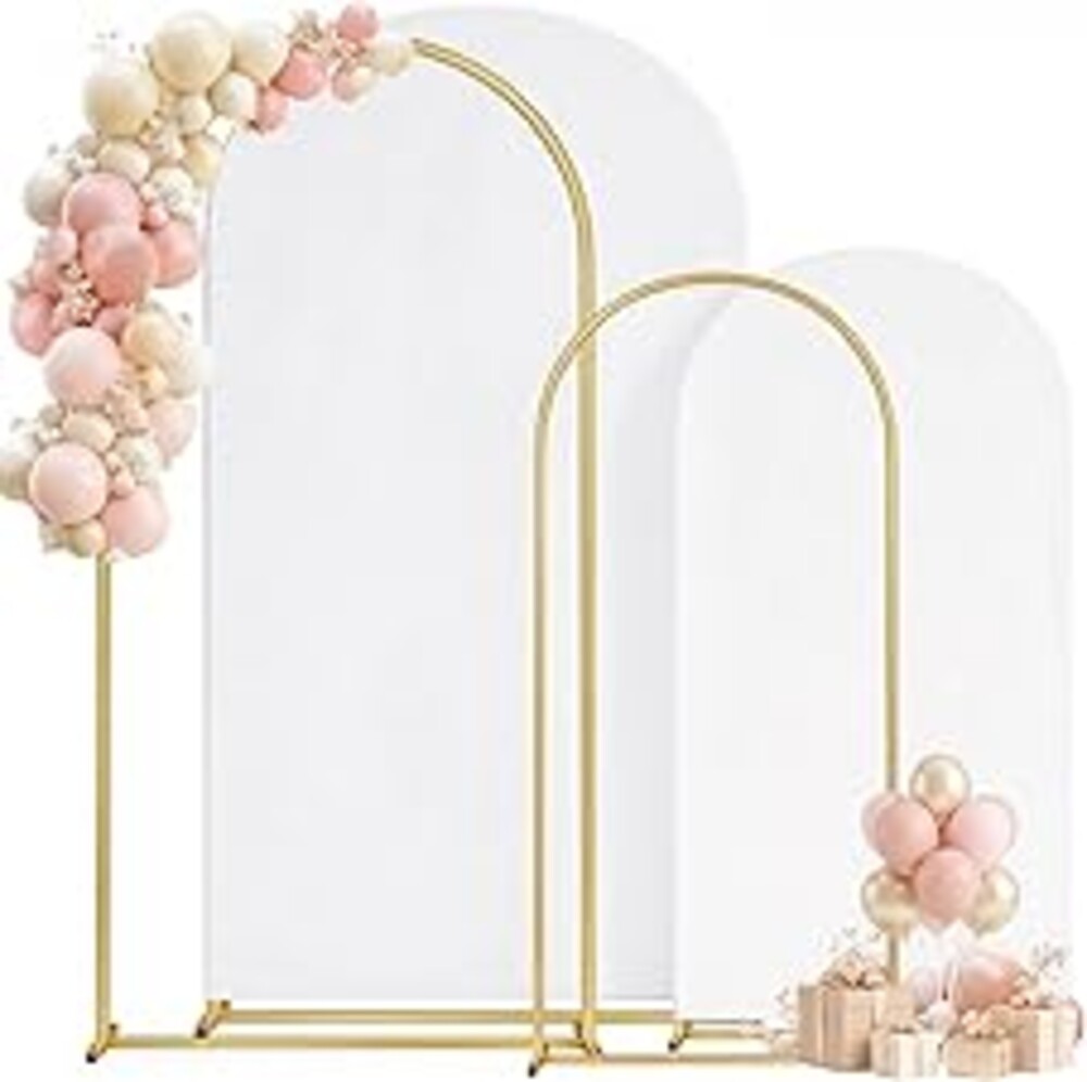 Toolterritary Metal Arch Backdrop Stand and Cover Set of 2, Sturdy 7.2FT, 6FT Party Backdrop Set, Wedding Arch Frame and Cover Set for Birthday, Baby Shower,Christmas, Anniversary