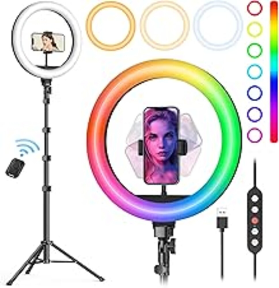 Weilisi 10" Ring Light with Stand 72'' Tall & Phone Holder,38 Color Modes Selfie Light with Tripod Stand,Stepless Dimmable/Speed LED Ring Light for iPhone & Android,YouTube, Makeup,TIK Tok