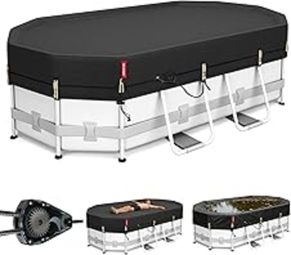 QH.HOME 10x16ft Oval Pool Cover,[Ultimate Windproof & Tear-Resistant Fabric],Snug Fit with Patented Ratchet & Weight Rings,Solar Pool Cover for Above Ground Pools, Blocks Leaves &Waterproof