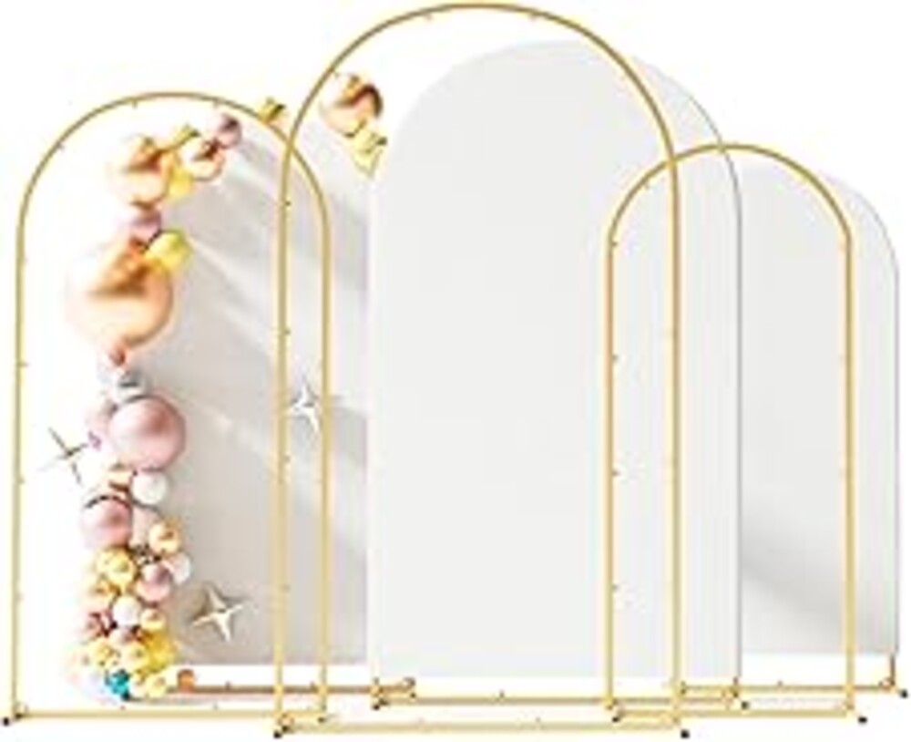 Toolterritary Set of 3 Metal Arch Backdrop Stand with Cover Set, (7.2FT, 6.6FT, 6FT Wedding Arch and Cover Set), Backdrop Arch for Party, Baby Shower, Birthday, and Graduation Ceremony