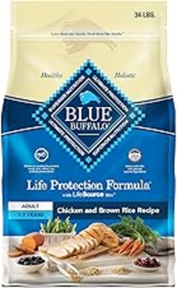 Blue Buffalo Life Protection Formula Chicken & Brown Rice Adult Dry Dog Food, Supports Immunity with Antioxidant-Rich LifeSource Bits, Promotes Healthy Muscle Development, Skin & Coat Health, 34 lbs.