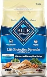 Blue Buffalo Life Protection Formula Chicken & Brown Rice Adult Dry Dog Food, Supports Immunity with Antioxidant-Rich LifeSource Bits, Promotes Healthy Muscle Development, Skin & Coat Health, 34 lbs.
