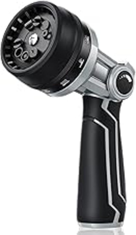RAINPOINT Full-Metal Garden Hose Nozzle, Heavy Duty Water Hose Nozzle Sprayer With 10 Adjustable Patterns & High Flow,Thumb Control For Flow Adjustment, Ideal For Watering, Washing, Cleaning,Black