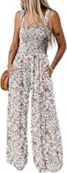 Dokotoo Women's Casual Loose Overalls Jumpsuits One Piece Sleeveless Printed Wide Leg Long Pant Rompers With Pockets