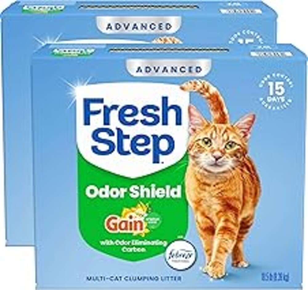 Fresh Step Advanced Odor Shield Light Weight Multi Cat Clumping Litter with Febreze Freshness, Gain Scent, Ammonia Block Technology, 18.5 lb. Box, Pack of 2