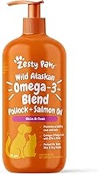 Zesty Paws Wild Alaskan Omega-3 Blend Pollock + Salmon Oil for Dogs and Cats- Skin and Coat Support, Omega 3 Supplement for Pets, 32oz