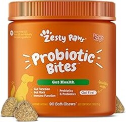 Zesty Paws Probiotics for Dogs - Digestive Enzymes for Gut Flora, Digestive Health, Diarrhea & Bowel Support - Clinically Studied DE111 - Dog Supplement Soft Chew for Pet Immune System - Pumpkin, 90ct