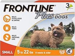 FRONTLINE Plus Flea & Tick Spot Treatment for Small Breed Dogs 5-22 lbs. (Orange) Count of 3