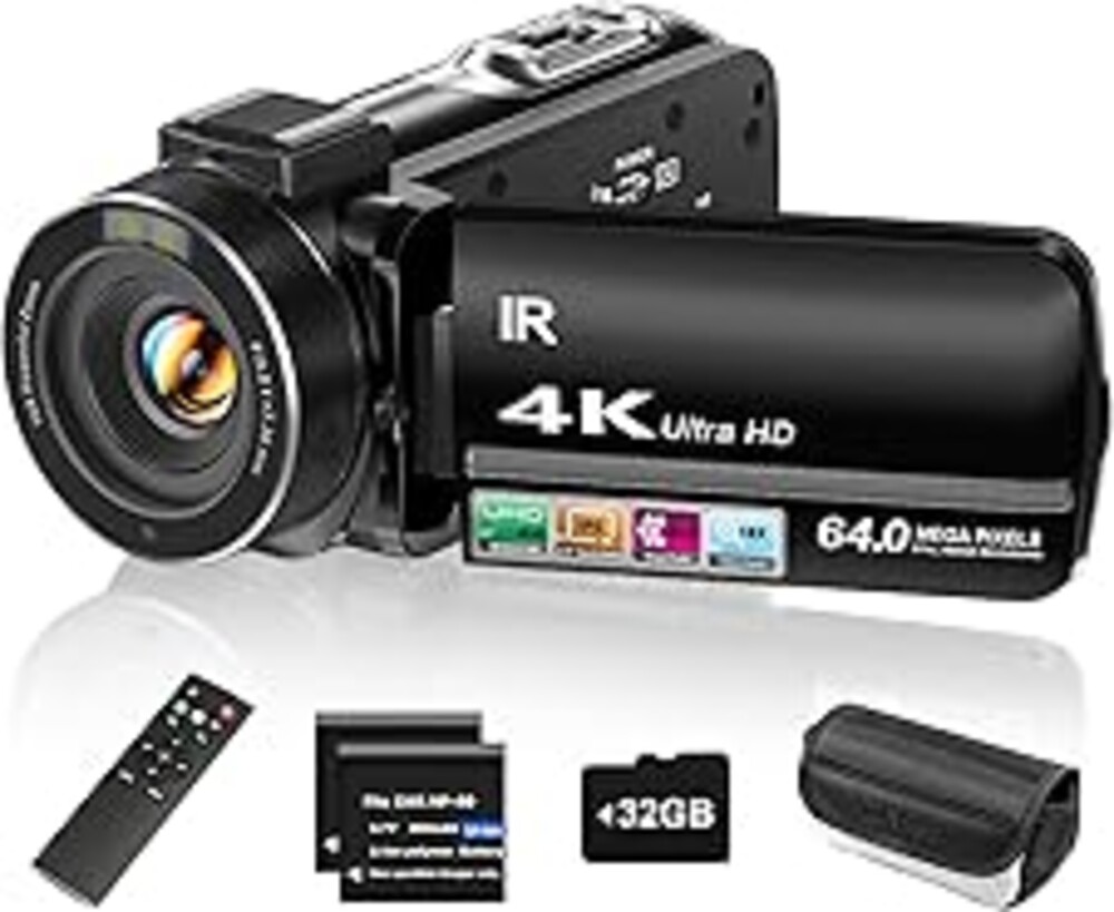 ZYDIIE 4K Video Camera Camcorder UHD 64MP Vlogging Camera for YouTube 18x Digital Zoom 3" 270° Rotation IPS Touchscreen Video Camcorder with Night Vision, Remote Control, 32GB Card, 2 Batteries