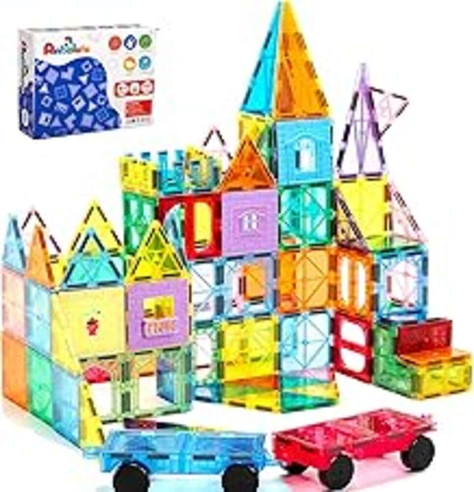 Anbalulu Magnetic Tiles 100PCS with 2 Cars, STEM Educational Building Blocks for Kids Ages 3-9, Magnet Construction Toys Gift for Toddlers
