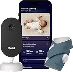Owlet Dream Duo (Gen 3) Smart Baby Monitor All-in-One Bundle - 2K HD Video Baby Monitor with Alerts & Owlet Dream Sock Tracks Baby’s Oxygen, Heart Rate & Sleep | Health Insights via App