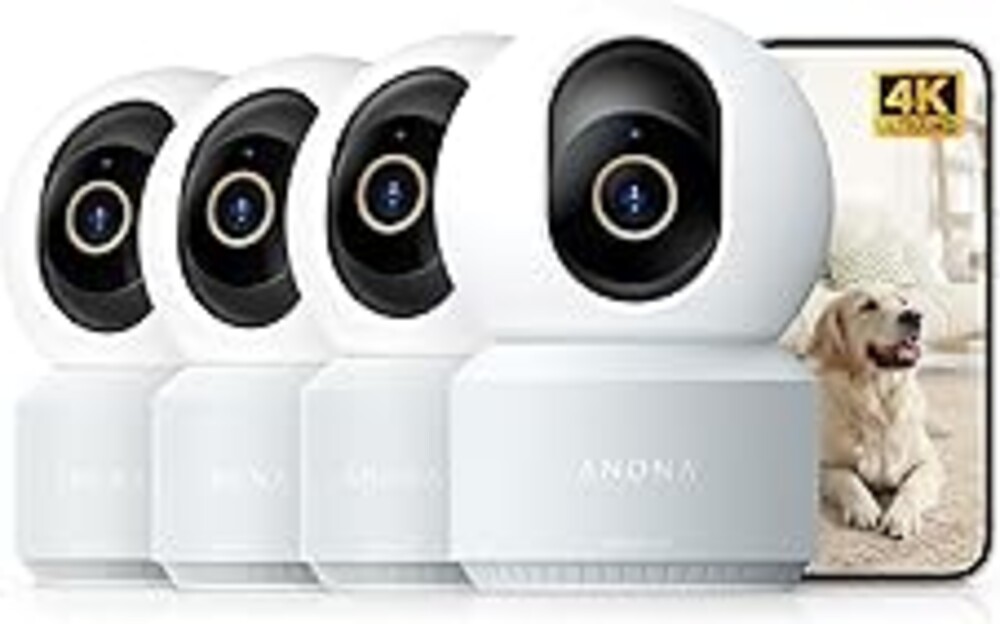 Anona 4K UHD Indoor Camera, Pet/Dog/Baby Security Camera with Phone App, 360°Pan-Tilt, 2.4G/5G Dual-Band Wi-Fi 6, Auto-Tracking, Person/Pet/Baby Crying Detection, Privacy Mode, Two-Way Audio, 4 Pack