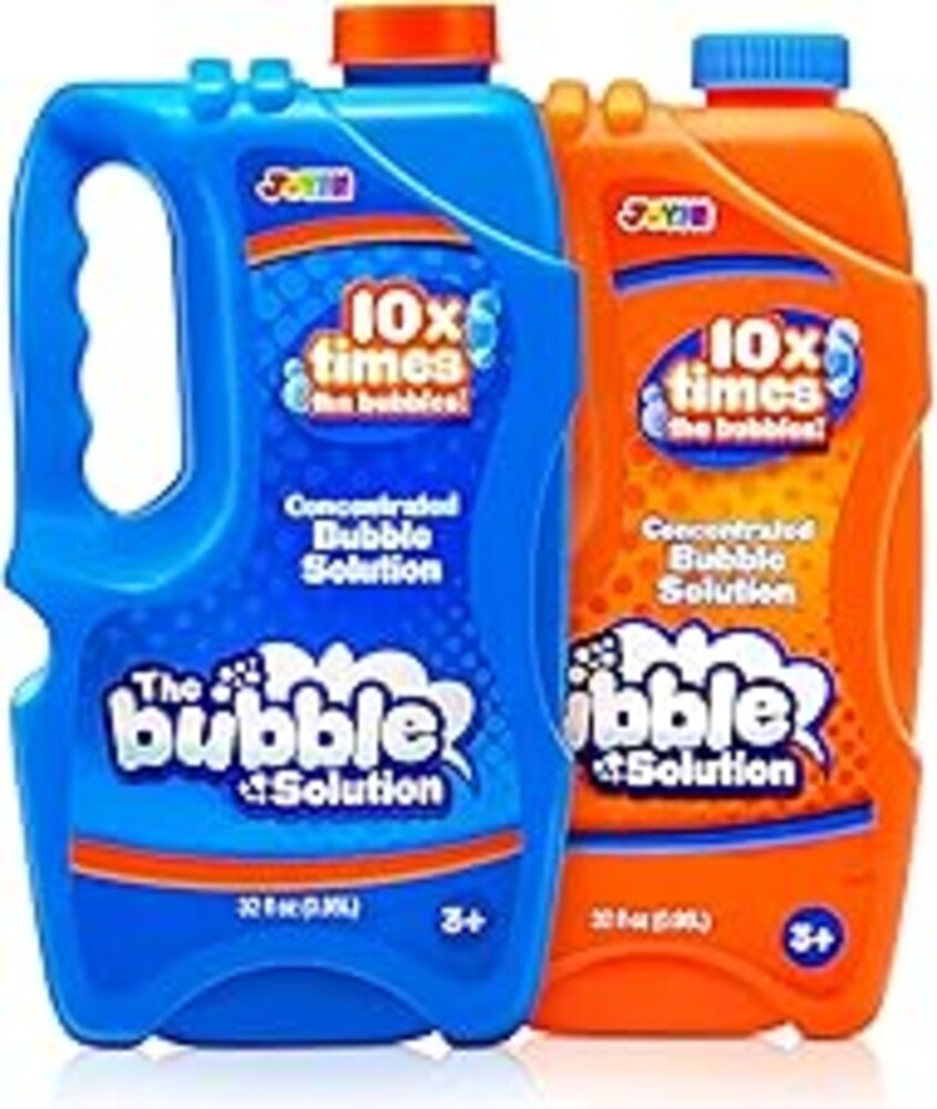 JOYIN 2 Bottles Bubbles Refill Solutions 64 oz (up to 5 Gallon), Concentrated Solution for Bubble Machine, Gun, Wand Refill Fluid Summer, Easter Toys(Orange+Blue)
