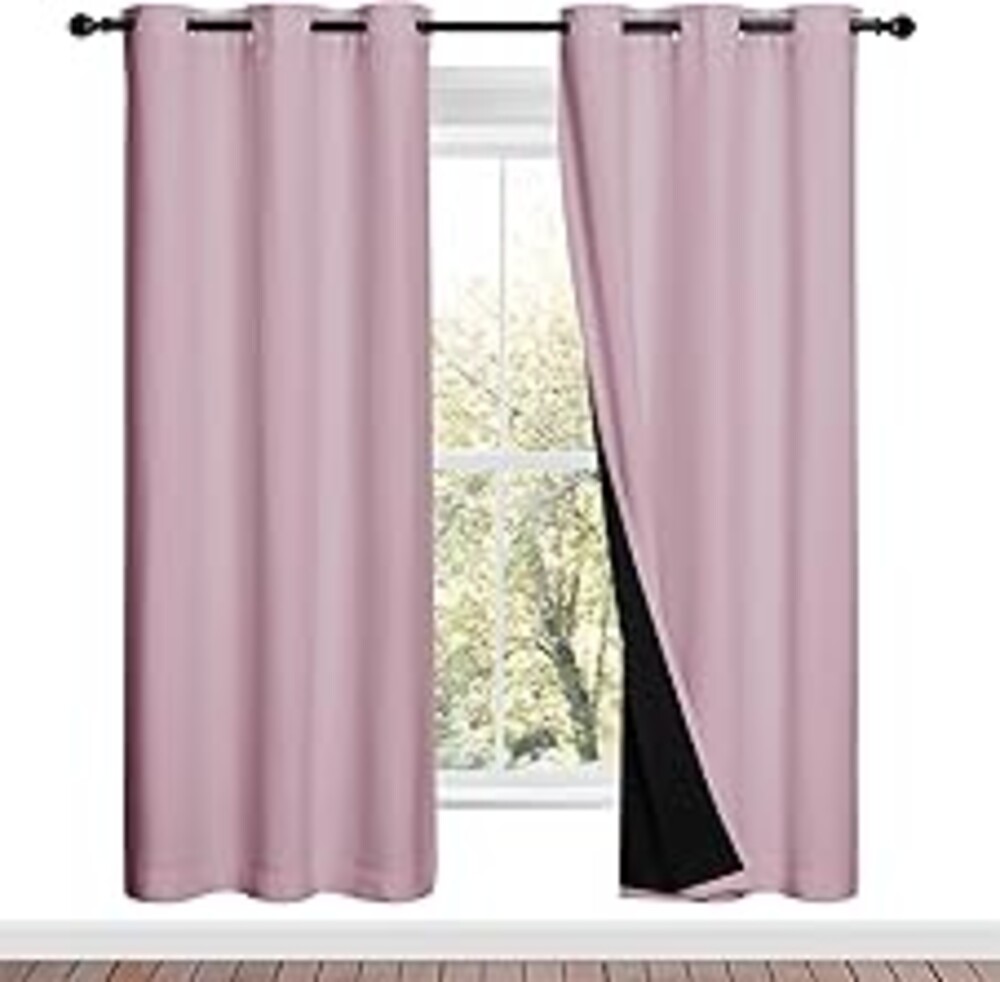 NICETOWN 100% Blackout Window Curtain Panels, Baby Pink, 2 Pieces, 42-inch Wide Per Panel, Full Light Blocking Drapes with Black Liner for Nursery, 72-inch Drop Thermal Insulated Draperies