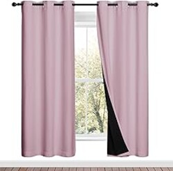 NICETOWN 100% Blackout Window Curtain Panels, Baby Pink, 2 Pieces, 42-inch Wide Per Panel, Full Light Blocking Drapes with Black Liner for Nursery, 72-inch Drop Thermal Insulated Draperies