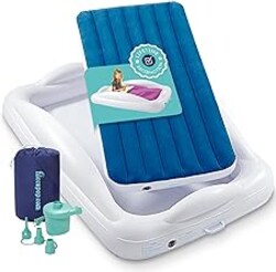 Hiccapop Inflatable Toddler Travel Bed with Safety Bumpers [4-Sided] | Portable Toddler Bed for Kids | Toddler Air Mattress | Kids Air Mattress - Navy Blue