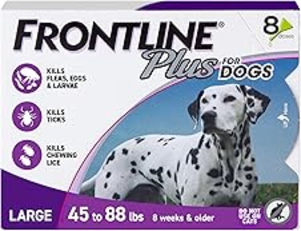 FRONTLINE Plus Flea & Tick Spot Treatment for Large Breed Dogs 45-88 lbs. (Purple) Count of 8