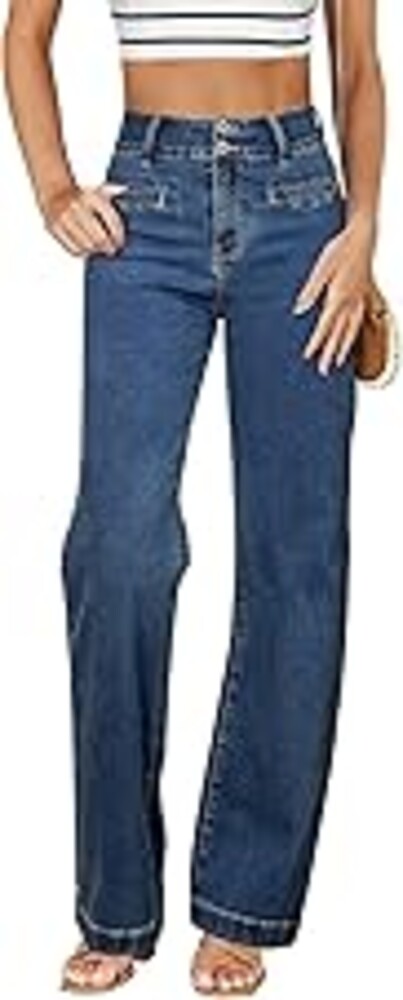 Sidefeel Women's Jeans High Waisted Straight Leg Stretchy Jeans Trendy Loose Wide Leg Zimbaplatinum Denim Pants with Pockets