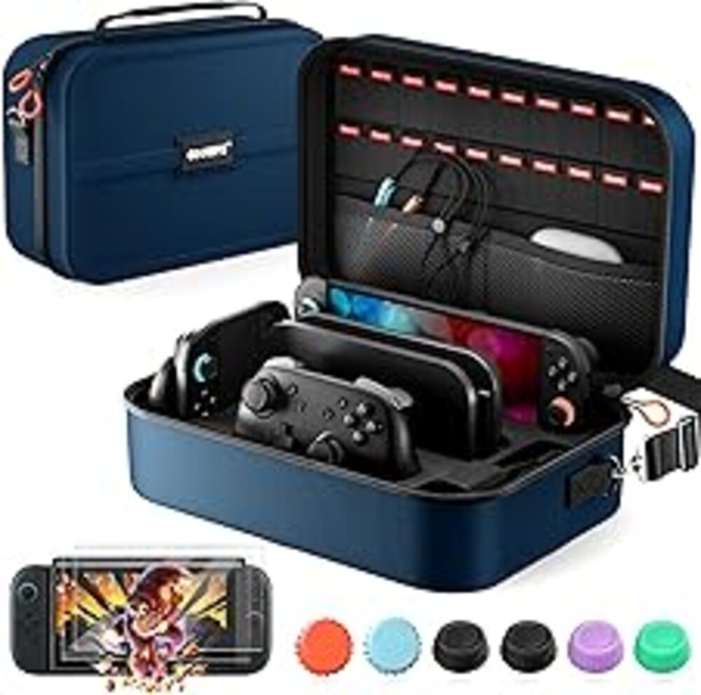 COOWPS for Nintendo Switch 2 Carrying Case Bundle, with 2-Pack Screen Protector, 6Pcs Thumb Grips, 20 Game Card Slots, Portable Travel Full Protection All In One Storage Case for Switch 2 Accessories