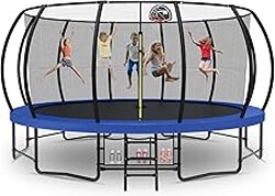 Tatub Large Trampolines Outdoor 10 12 14 15 16FT for Kids and Adults,Outdoor Recreational Pumpkin Trampolines with Curved Poles and Safety Enclosure Net, Basketball Hoop, Ladder