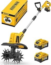Alloyman 20V Cordless Tiller Cultivator, 360RPM Electric Garden Tiller, with 2 * 4.0Ah Batteries & Charger, 9In Tilling Width and 6.6In Depth Garden Rototiller for Lawn/Gardening/Soil Cultivation