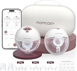 Momcozy M5 Smart APP Controlled Wearable Breast Pump, Hands-Free Wireless Electric Pump, 3 Modes 9 Suction Levels, BPA-Free, Portable Lightweight, 24mm Flange, 2-Pack Cozy Red