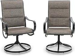 PHI VILLA Outdoor Swivel Patio Dining Chairs Set of 2, All Weather Patio Chair with Padded Textilene & Metal Frame for Outdoor Poolside Lawn Garden, Brown